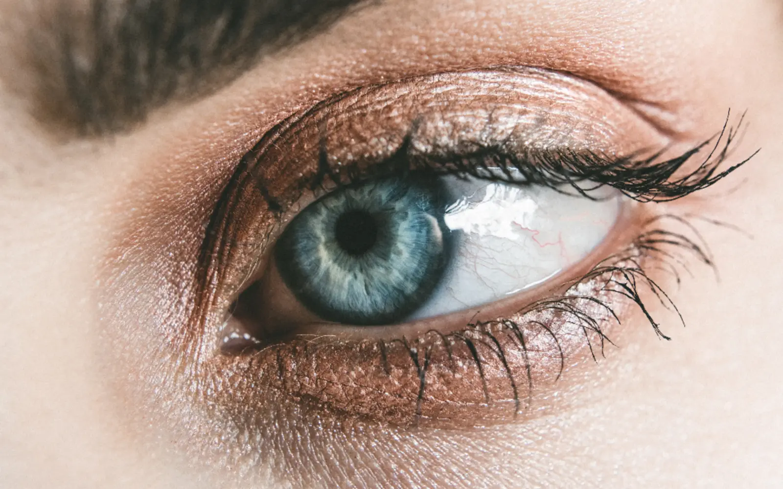 A close-up of an eye with long lashes